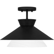 Quoizel Lionel 15in 1-Light Semi-Flush Mount | Modern Matte Black and White Alabaster Glass | Kitchen & Bar | 15 x 15 x 11 in | Model QSF6171MBK