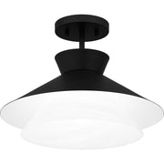 Quoizel Lionel 15in 1-Light Semi-Flush Mount | Modern Matte Black and White Alabaster Glass | Kitchen & Bar | 15 x 15 x 11 in | Model QSF6171MBK