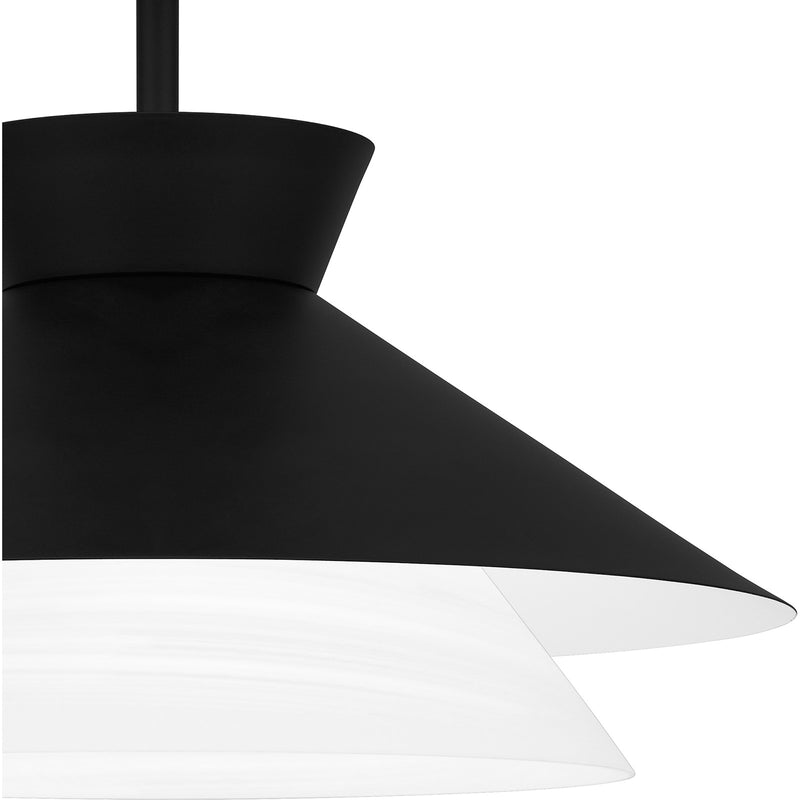 Quoizel Lionel 15in 1-Light Semi-Flush Mount | Modern Matte Black and White Alabaster Glass | Kitchen & Bar | 15 x 15 x 11 in | Model QSF6171MBK
