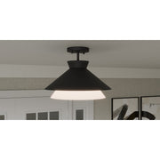 Quoizel Lionel 15in 1-Light Semi-Flush Mount | Modern Matte Black and White Alabaster Glass | Kitchen & Bar | 15 x 15 x 11 in | Model QSF6171MBK