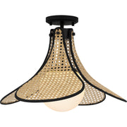Quoizel Delilah 18in 1-Light Semi-Flush Mount | Coastal Matte Black and Natural Rattan | Bedroom & Hallway | 18 x 18 x 15 in | Model QSF6207MBK