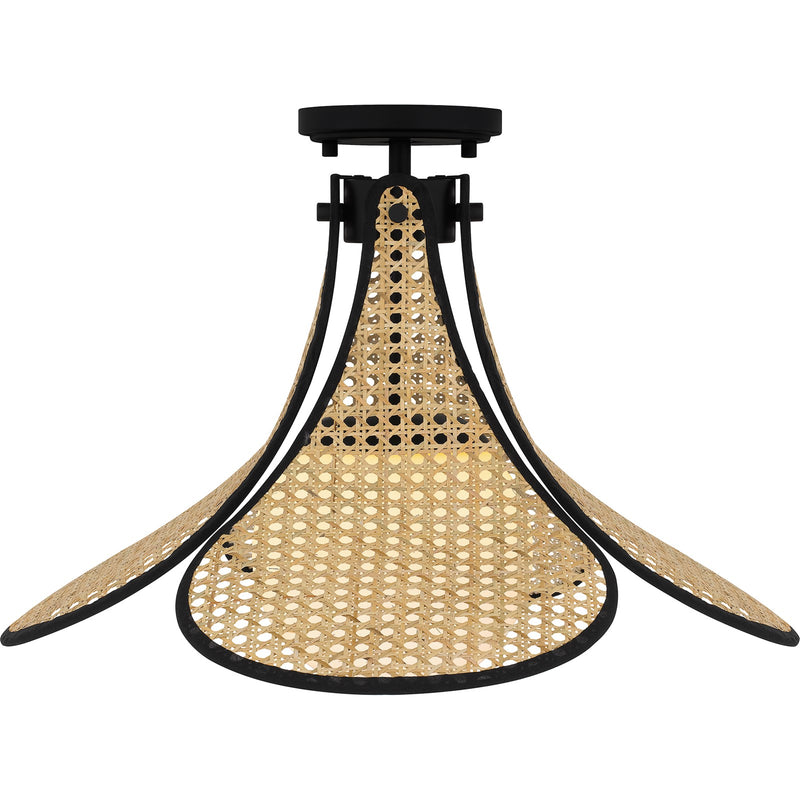 Quoizel Delilah 18in 1-Light Semi-Flush Mount | Coastal Matte Black and Natural Rattan | Bedroom & Hallway | 18 x 18 x 15 in | Model QSF6207MBK
