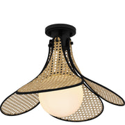 Quoizel Delilah 18in 1-Light Semi-Flush Mount | Coastal Matte Black and Natural Rattan | Bedroom & Hallway | 18 x 18 x 15 in | Model QSF6207MBK