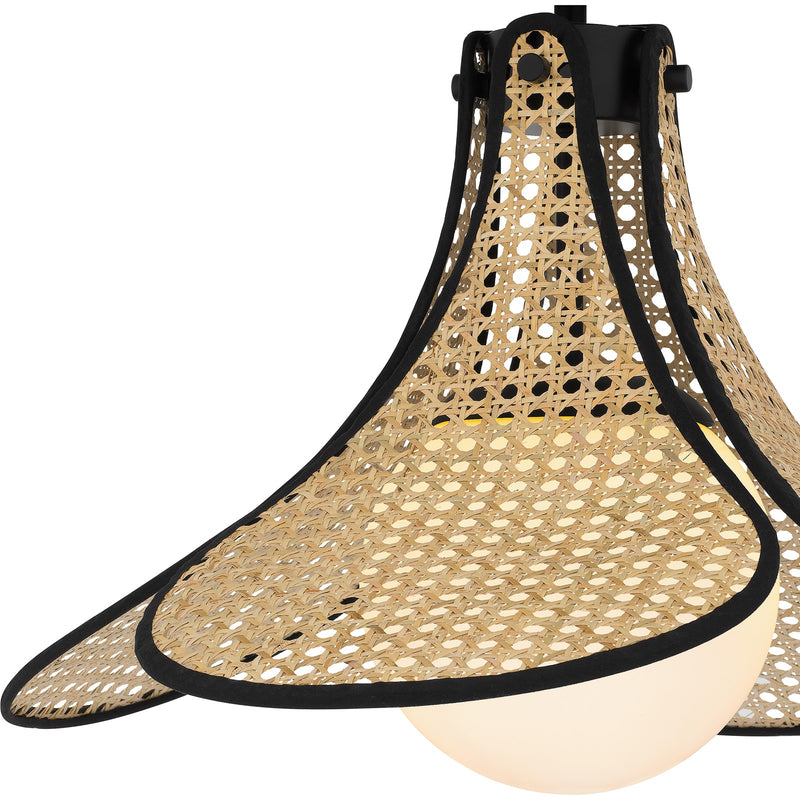Quoizel Delilah 18in 1-Light Semi-Flush Mount | Coastal Matte Black and Natural Rattan | Bedroom & Hallway | 18 x 18 x 15 in | Model QSF6207MBK