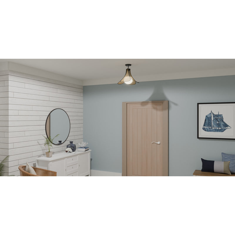 Quoizel Delilah 18in 1-Light Semi-Flush Mount | Coastal Matte Black and Natural Rattan | Bedroom & Hallway | 18 x 18 x 15 in | Model QSF6207MBK