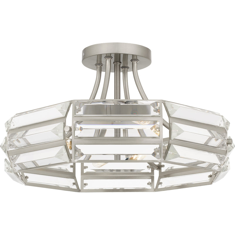 Quoizel Padilla 17in 4-Light Semi-Flush Mount | Glam Brushed Nickel and Clear Crystal Glass | Bedroom & Hallway | 17 x 17 x 9.25 in | Model QSF6209BN
