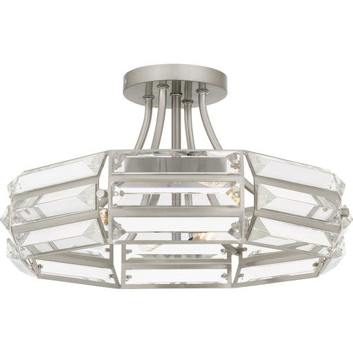 Quoizel Padilla 17in 4-Light Semi-Flush Mount | Glam Brushed Nickel and Clear Crystal Glass | Bedroom & Hallway | 17 x 17 x 9.25 in | Model QSF6209BN