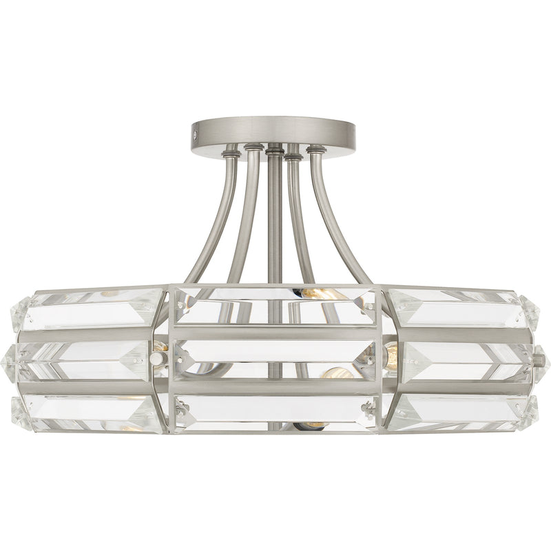 Quoizel Padilla 17in 4-Light Semi-Flush Mount | Glam Brushed Nickel and Clear Crystal Glass | Bedroom & Hallway | 17 x 17 x 9.25 in | Model QSF6209BN