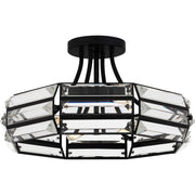 Quoizel Padilla 17in 4-Light Semi-Flush Mount | Glam Matte Black and Clear Crystal Glass | Bedroom & Hallway | 17 x 17 x 9.25 in | Model QSF6209MBK