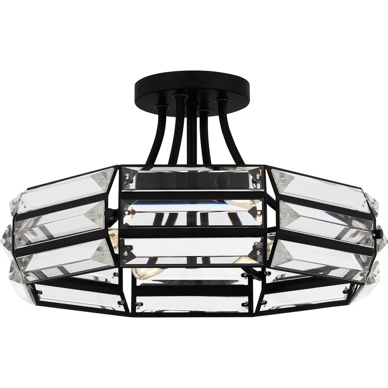 Quoizel Padilla 17in 4-Light Semi-Flush Mount | Glam Matte Black and Clear Crystal Glass | Bedroom & Hallway | 17 x 17 x 9.25 in | Model QSF6209MBK
