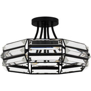 Quoizel Padilla 17in 4-Light Semi-Flush Mount | Glam Matte Black and Clear Crystal Glass | Bedroom & Hallway | 17 x 17 x 9.25 in | Model QSF6209MBK
