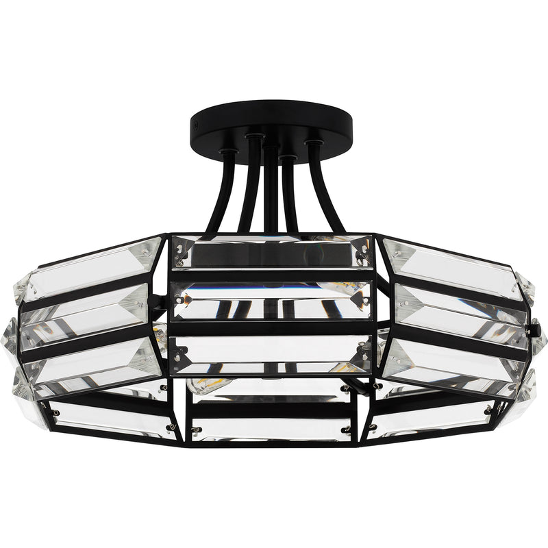 Quoizel Padilla 17in 4-Light Semi-Flush Mount | Glam Matte Black and Clear Crystal Glass | Bedroom & Hallway | 17 x 17 x 9.25 in | Model QSF6209MBK