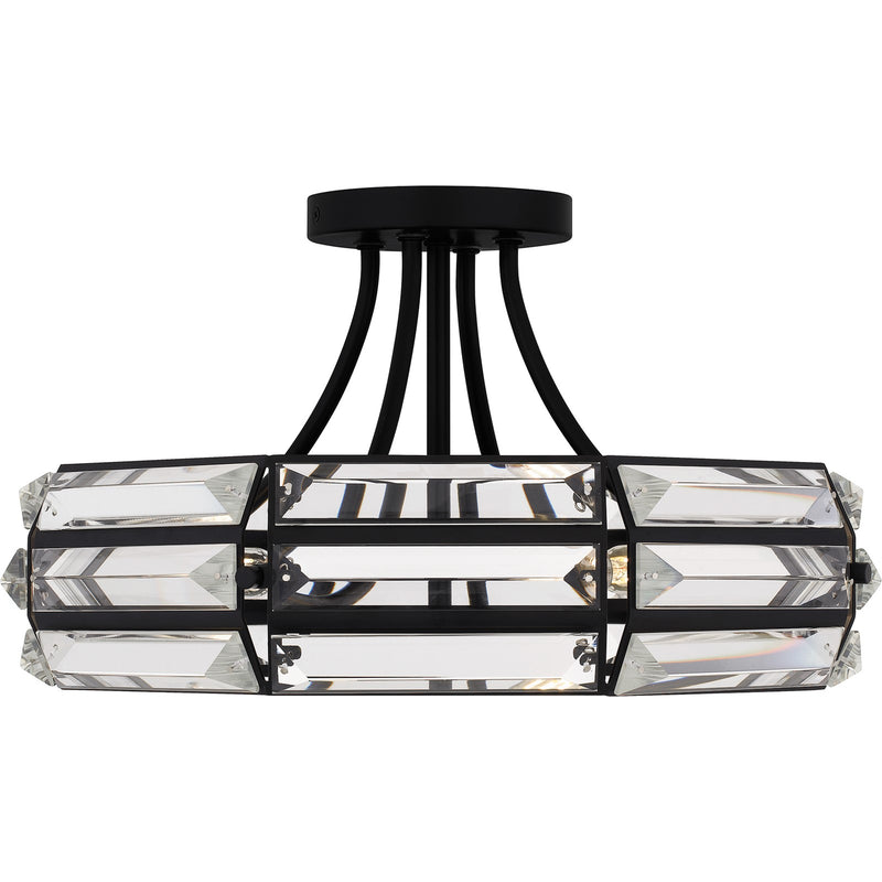 Quoizel Padilla 17in 4-Light Semi-Flush Mount | Glam Matte Black and Clear Crystal Glass | Bedroom & Hallway | 17 x 17 x 9.25 in | Model QSF6209MBK