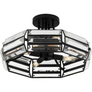 Quoizel Padilla 17in 4-Light Semi-Flush Mount | Glam Matte Black and Clear Crystal Glass | Bedroom & Hallway | 17 x 17 x 9.25 in | Model QSF6209MBK