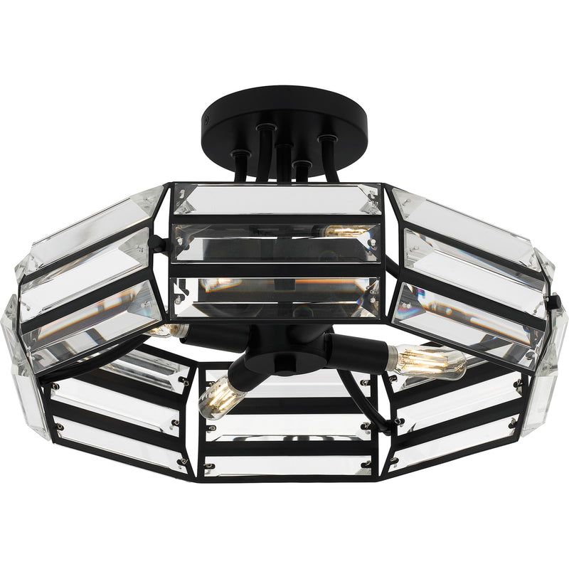 Quoizel Padilla 17in 4-Light Semi-Flush Mount | Glam Matte Black and Clear Crystal Glass | Bedroom & Hallway | 17 x 17 x 9.25 in | Model QSF6209MBK