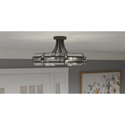 Quoizel Padilla 17in 4-Light Semi-Flush Mount | Glam Matte Black and Clear Crystal Glass | Bedroom & Hallway | 17 x 17 x 9.25 in | Model QSF6209MBK