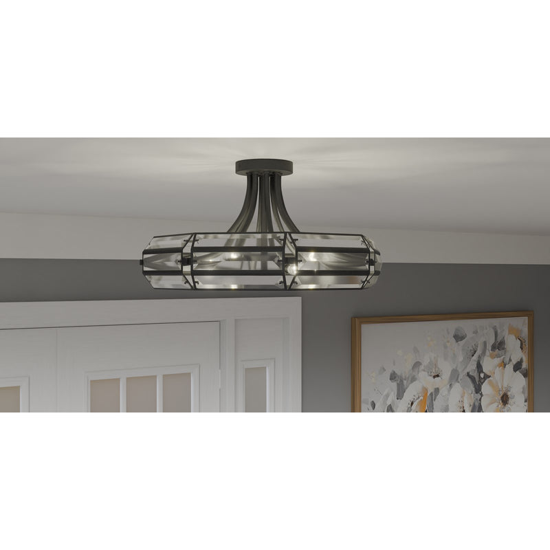 Quoizel Padilla 17in 4-Light Semi-Flush Mount | Glam Matte Black and Clear Crystal Glass | Bedroom & Hallway | 17 x 17 x 9.25 in | Model QSF6209MBK
