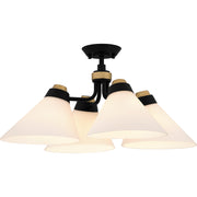 Quoizel Graft 24in 4-Light Semi-Flush Mount | Transitional Matte Black and Opal Etched Glass | Bedroom & Hallway | Model QSF6218MBK