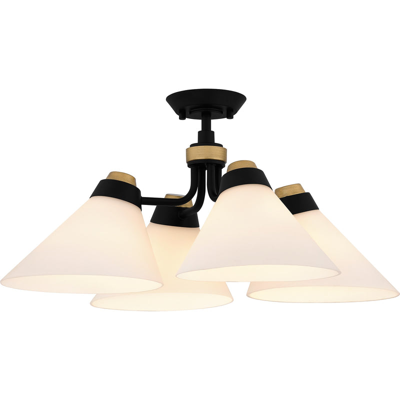 Quoizel Graft 24in 4-Light Semi-Flush Mount | Transitional Matte Black and Opal Etched Glass | Bedroom & Hallway | Model QSF6218MBK