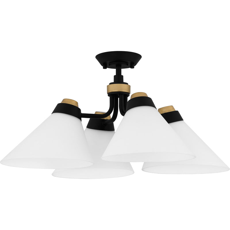 Quoizel Graft 24in 4-Light Semi-Flush Mount | Transitional Matte Black and Opal Etched Glass | Bedroom & Hallway | Model QSF6218MBK
