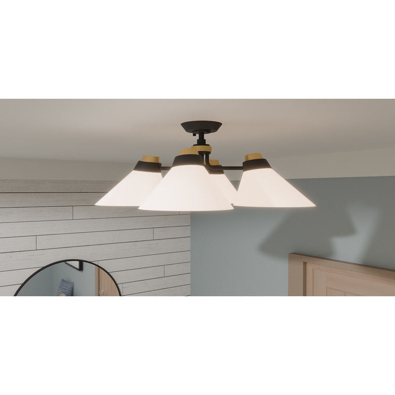 Quoizel Graft 24in 4-Light Semi-Flush Mount | Transitional Matte Black and Opal Etched Glass | Bedroom & Hallway | Model QSF6218MBK
