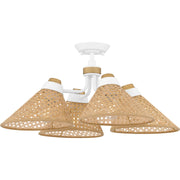 Quoizel Graft 24in 4-Light Semi-Flush Mount | Coastal Matte White and Rattan Caning | Bedroom & Entryway | 24 x 24 x 11 in | Model QSF6218W