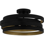 Quoizel Berner 16in 3-Light Semi-Flush Mount | Modern Industrial Matte Black and Gold Metal | Entryway & Bathroom | 16 x 16 x 8 in | Model QSF6223MBK