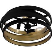 Quoizel Berner 16in 3-Light Semi-Flush Mount | Modern Industrial Matte Black and Gold Metal | Entryway & Bathroom | 16 x 16 x 8 in | Model QSF6223MBK