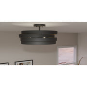 Quoizel Berner 16in 3-Light Semi-Flush Mount | Modern Industrial Matte Black and Gold Metal | Entryway & Bathroom | 16 x 16 x 8 in | Model QSF6223MBK