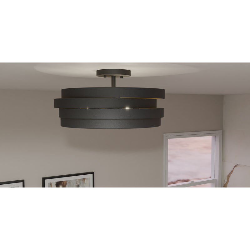 Quoizel Berner 16in 3-Light Semi-Flush Mount | Modern Industrial Matte Black and Gold Metal | Entryway & Bathroom | 16 x 16 x 8 in | Model QSF6223MBK