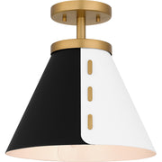 Quoizel Trette 12in 1-Light Semi-Flush Mount | Modern Brushed Weathered Brass and Black White Metal | Kitchen & Entryway | Model QSF6224BWS