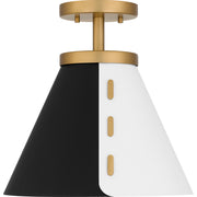 Quoizel Trette 12in 1-Light Semi-Flush Mount | Modern Brushed Weathered Brass and Black White Metal | Kitchen & Entryway | Model QSF6224BWS