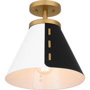 Quoizel Trette 12in 1-Light Semi-Flush Mount | Modern Brushed Weathered Brass and Black White Metal | Kitchen & Entryway | Model QSF6224BWS