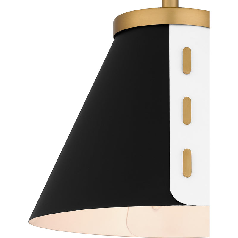 Quoizel Trette 12in 1-Light Semi-Flush Mount | Modern Brushed Weathered Brass and Black White Metal | Kitchen & Entryway | Model QSF6224BWS