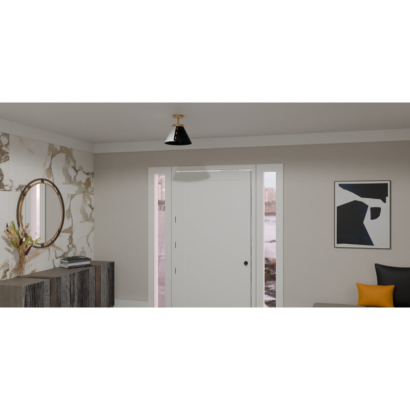 Quoizel Trette 12in 1-Light Semi-Flush Mount | Modern Brushed Weathered Brass and Black White Metal | Kitchen & Entryway | Model QSF6224BWS
