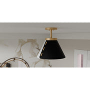 Quoizel Trette 12in 1-Light Semi-Flush Mount | Modern Brushed Weathered Brass and Black White Metal | Kitchen & Entryway | Model QSF6224BWS