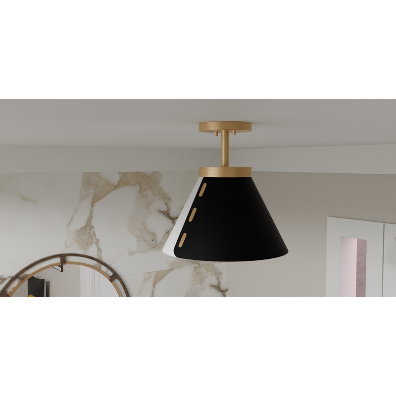 Quoizel Trette 12in 1-Light Semi-Flush Mount | Modern Brushed Weathered Brass and Black White Metal | Kitchen & Entryway | Model QSF6224BWS
