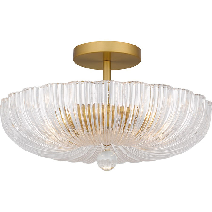 Quoizel Belmond 3 Light Semi-Flush Mount, Gold/Clear Ribbed Glass - QSF6748BRG