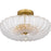 Quoizel Belmond 3 Light Semi-Flush Mount, Gold/Clear Ribbed Glass