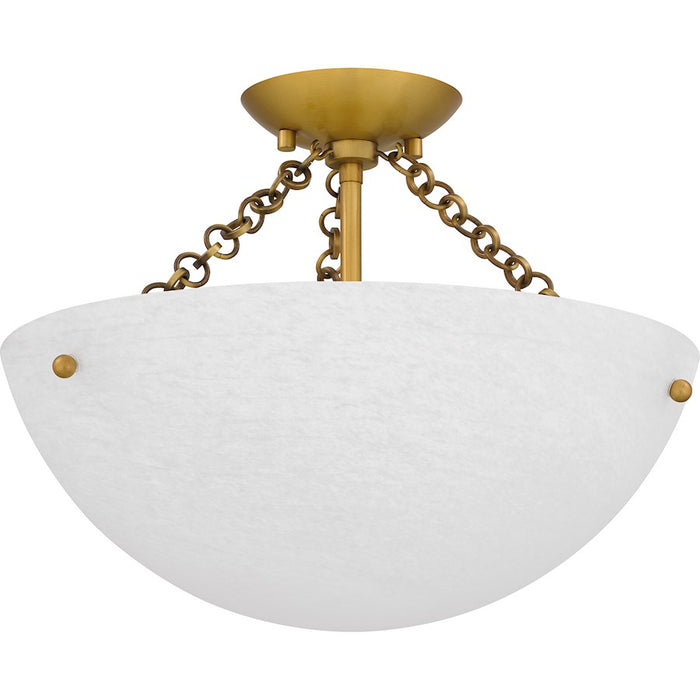 Quoizel Baylor 3 Light Semi-Flush Mount, Gold/Alabaster Glass