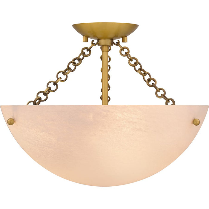 Quoizel Baylor 3 Light Semi-Flush Mount, Gold/Alabaster Glass