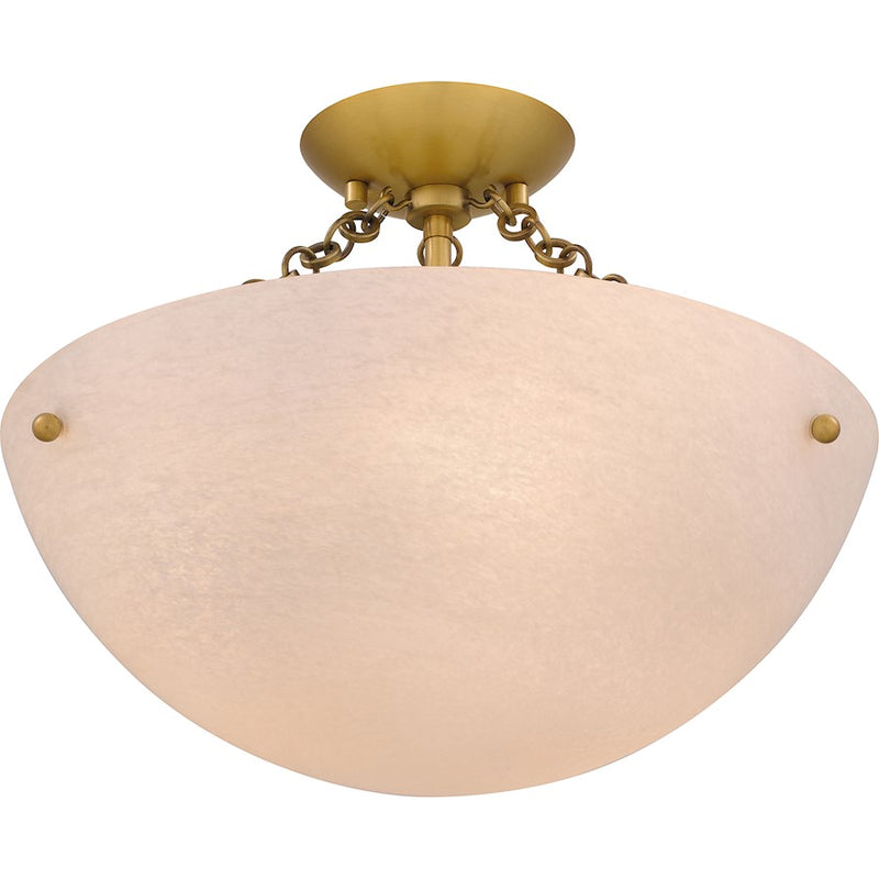Quoizel Baylor 3 Light Semi-Flush Mount, Gold/Alabaster Glass