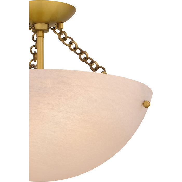 Quoizel Baylor 3 Light Semi-Flush Mount, Gold/Alabaster Glass