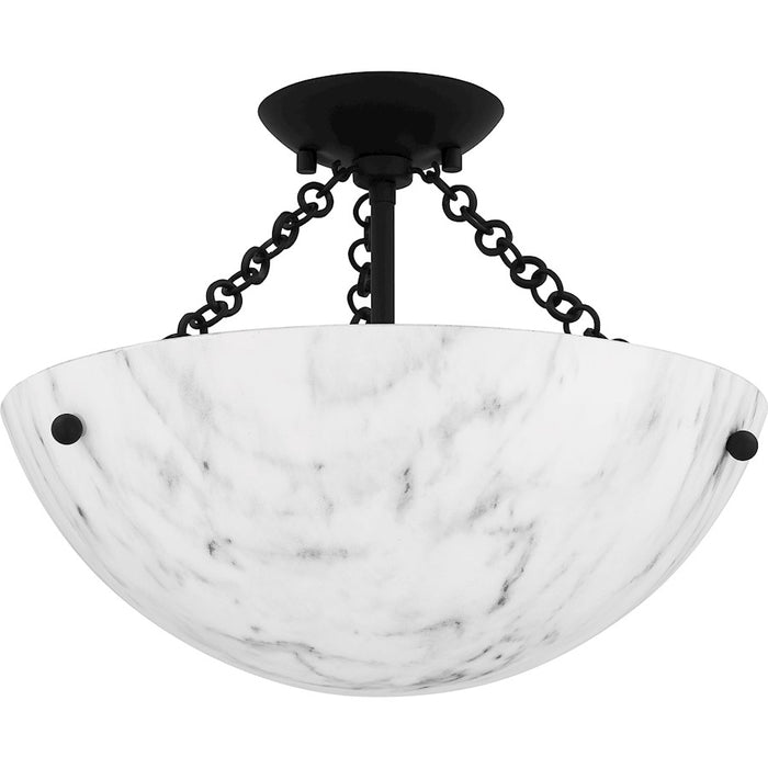 Quoizel Baylor 3 Light Semi-Flush Mount, Matte Black/Marble Glass