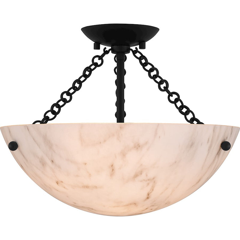 Quoizel Baylor 3 Light Semi-Flush Mount, Matte Black/Marble Glass