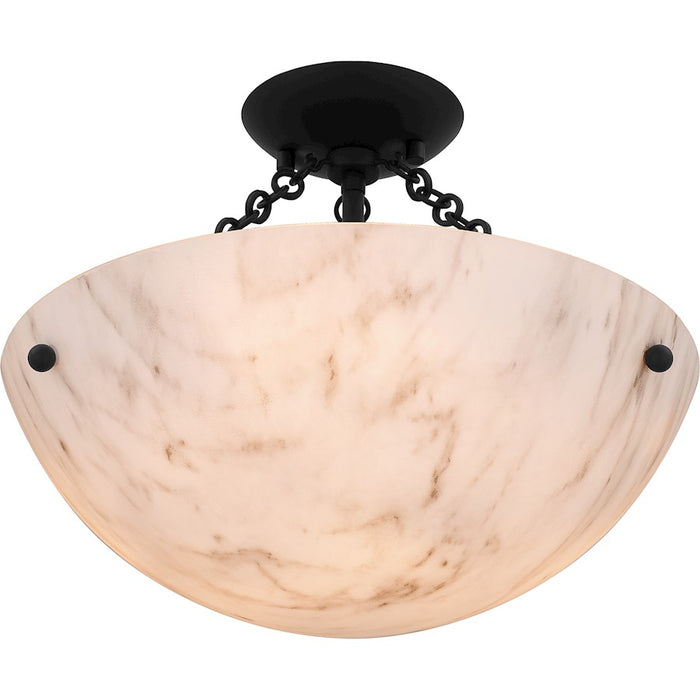 Quoizel Baylor 3 Light Semi-Flush Mount, Matte Black/Marble Glass