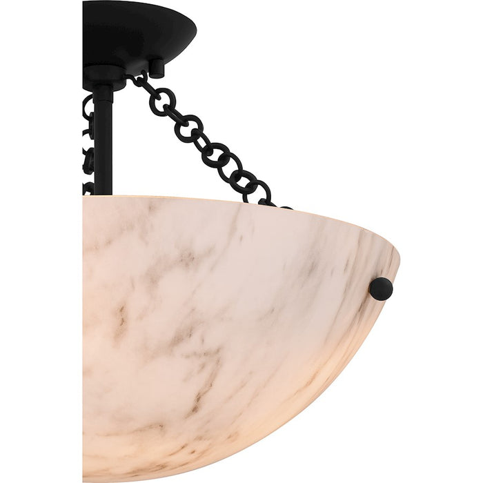 Quoizel Baylor 3 Light Semi-Flush Mount, Matte Black/Marble Glass