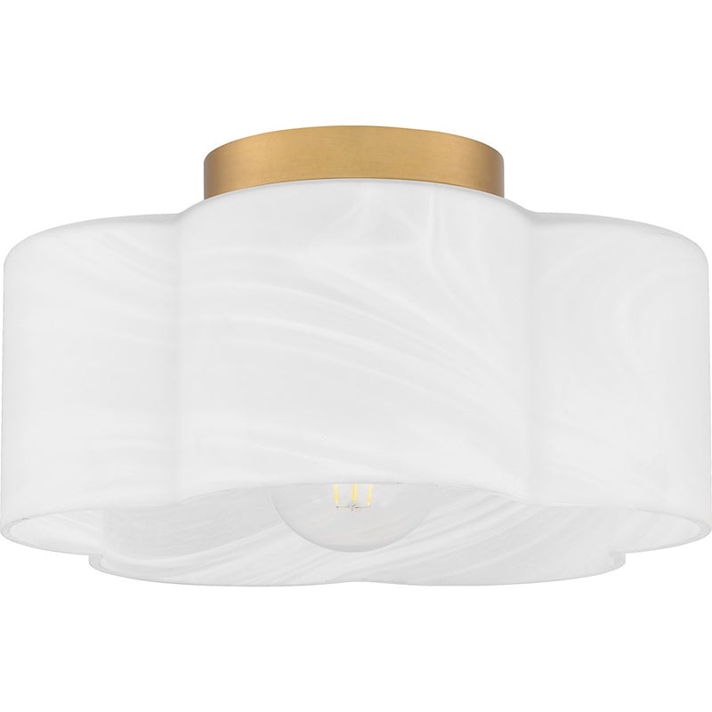Quoizel Lilly 1 Light Semi-Flush Mount, Brass/Alabaster Glass