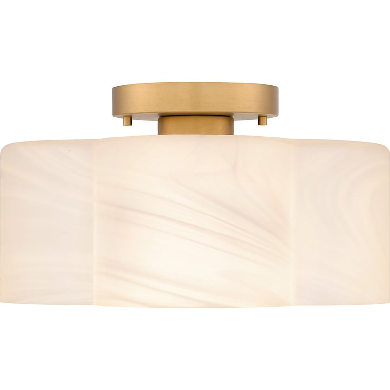 Quoizel Lilly 1 Light Semi-Flush Mount, Brass/Alabaster Glass