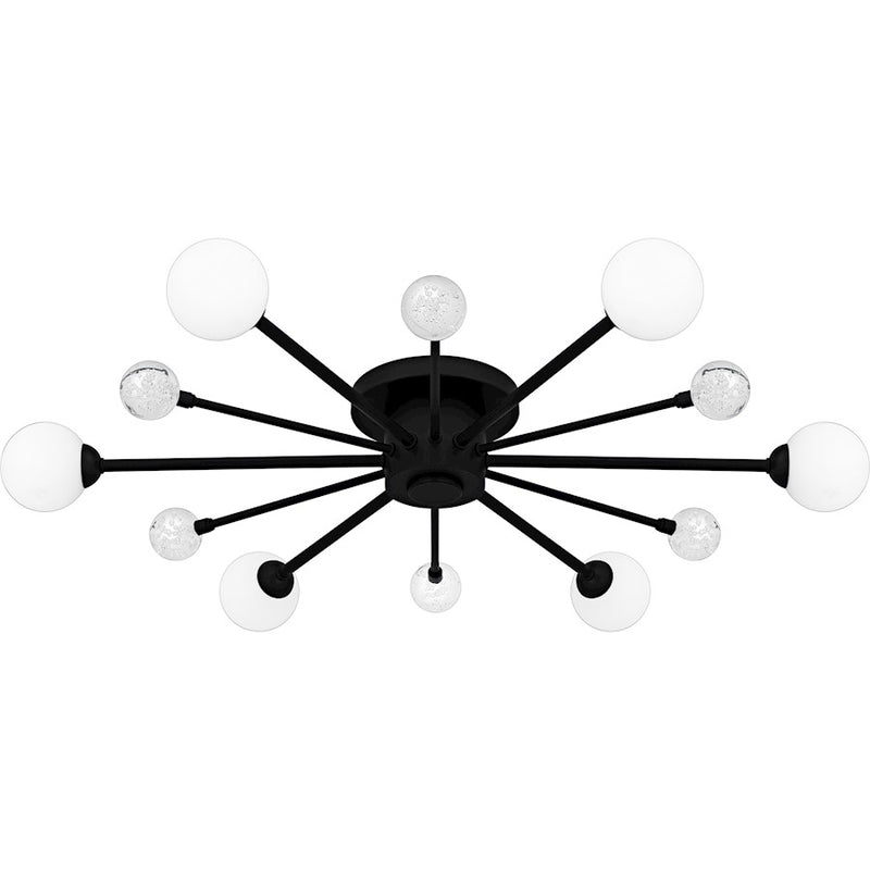 Quoizel Combe 6Lt Semi-Flush, Black/Opal Etched, Crystal/Bubble - QSF6781MBK